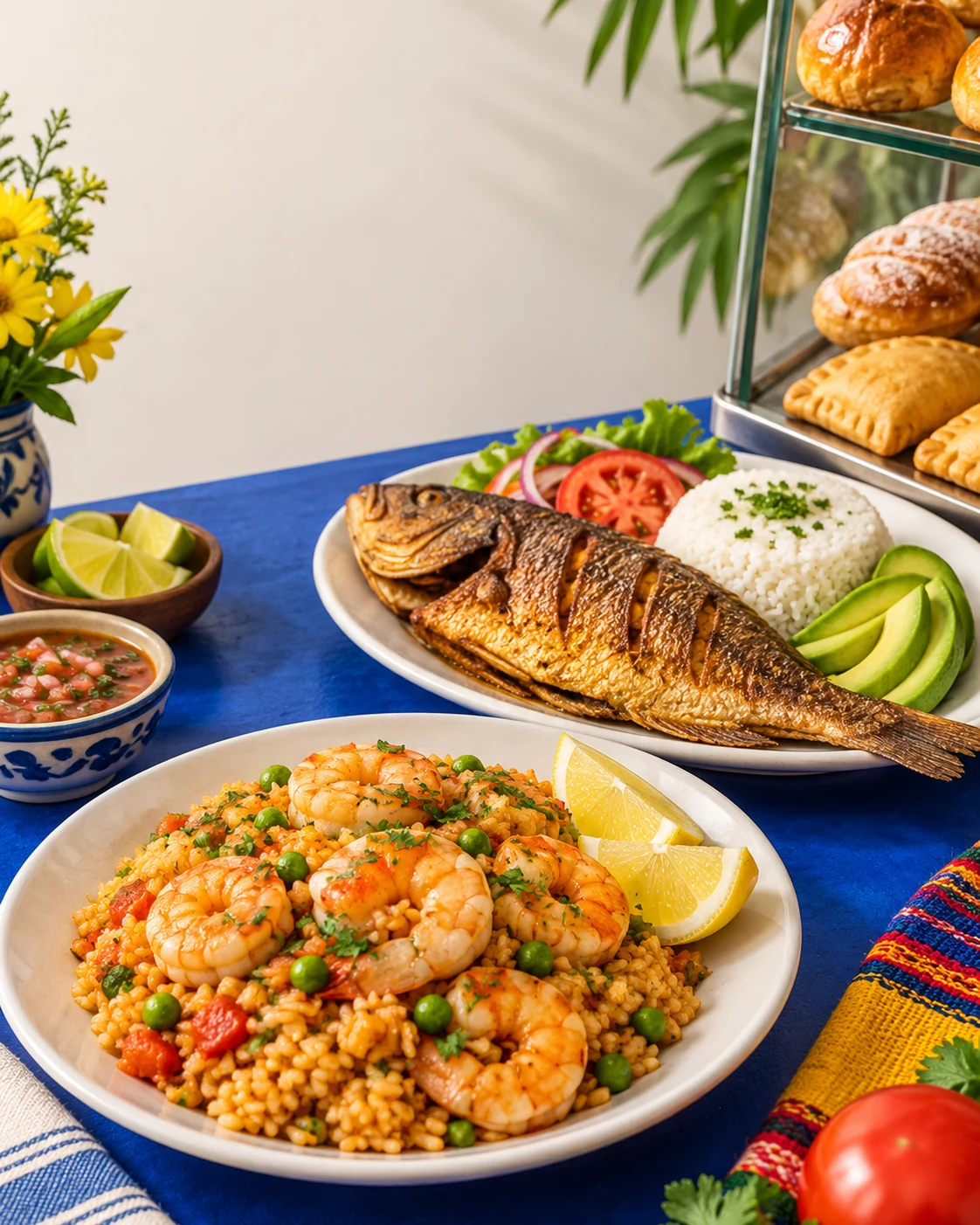 Illustrative Ecuadorian food still life — original artwork, not exact Morocho inventory or premises.